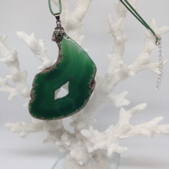 Geode Agate Slice Necklace on Waxed Cotton Cord - Picture 3 of 11